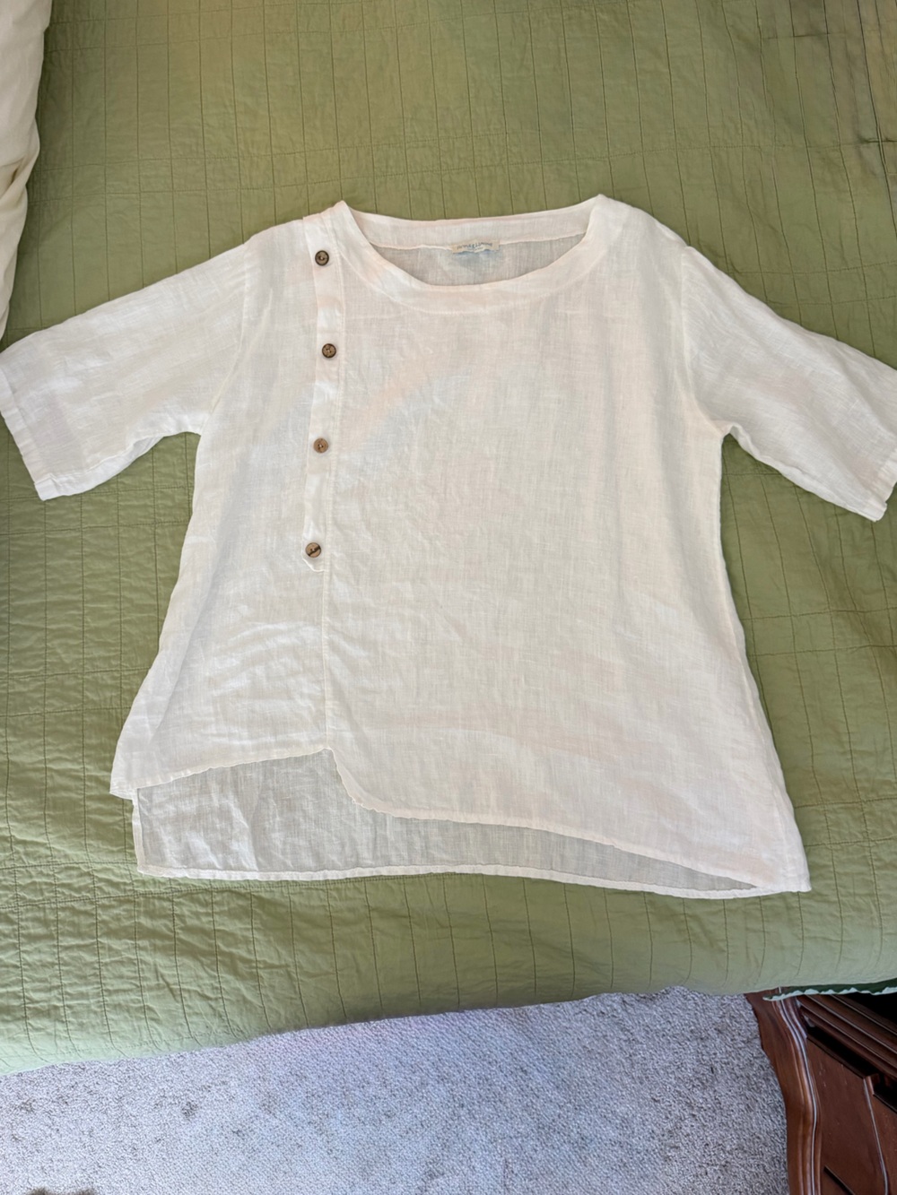 Classic White Linen Button-Front Italian Linen Top Acqua Limone